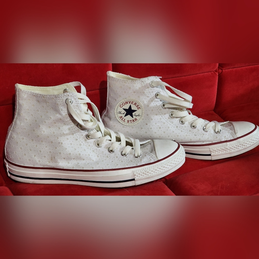 Converse white hi top stars